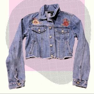 Forever 21 Cropped Embroidered Denim Jacket